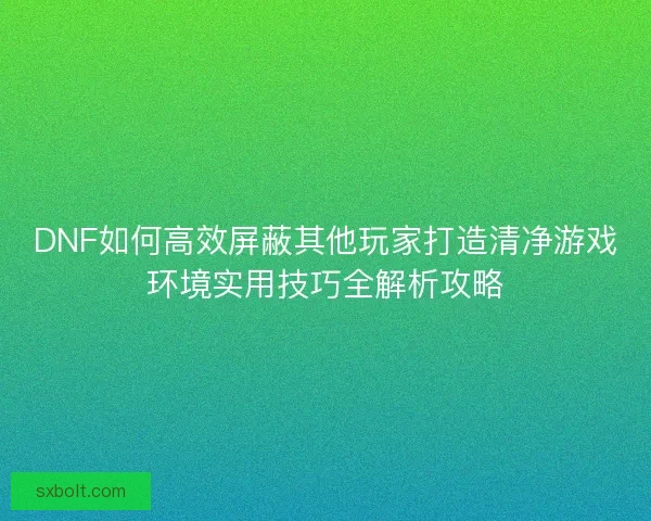 DNF如何高效屏蔽其他玩家打造清净游戏环境实用技巧全解析攻略