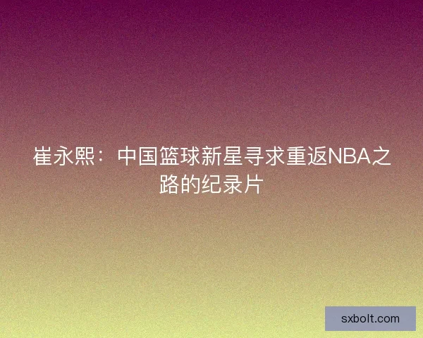 崔永熙：中国篮球新星寻求重返NBA之路的纪录片