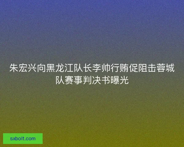 朱宏兴向黑龙江队长李帅行贿促阻击蓉城队赛事判决书曝光